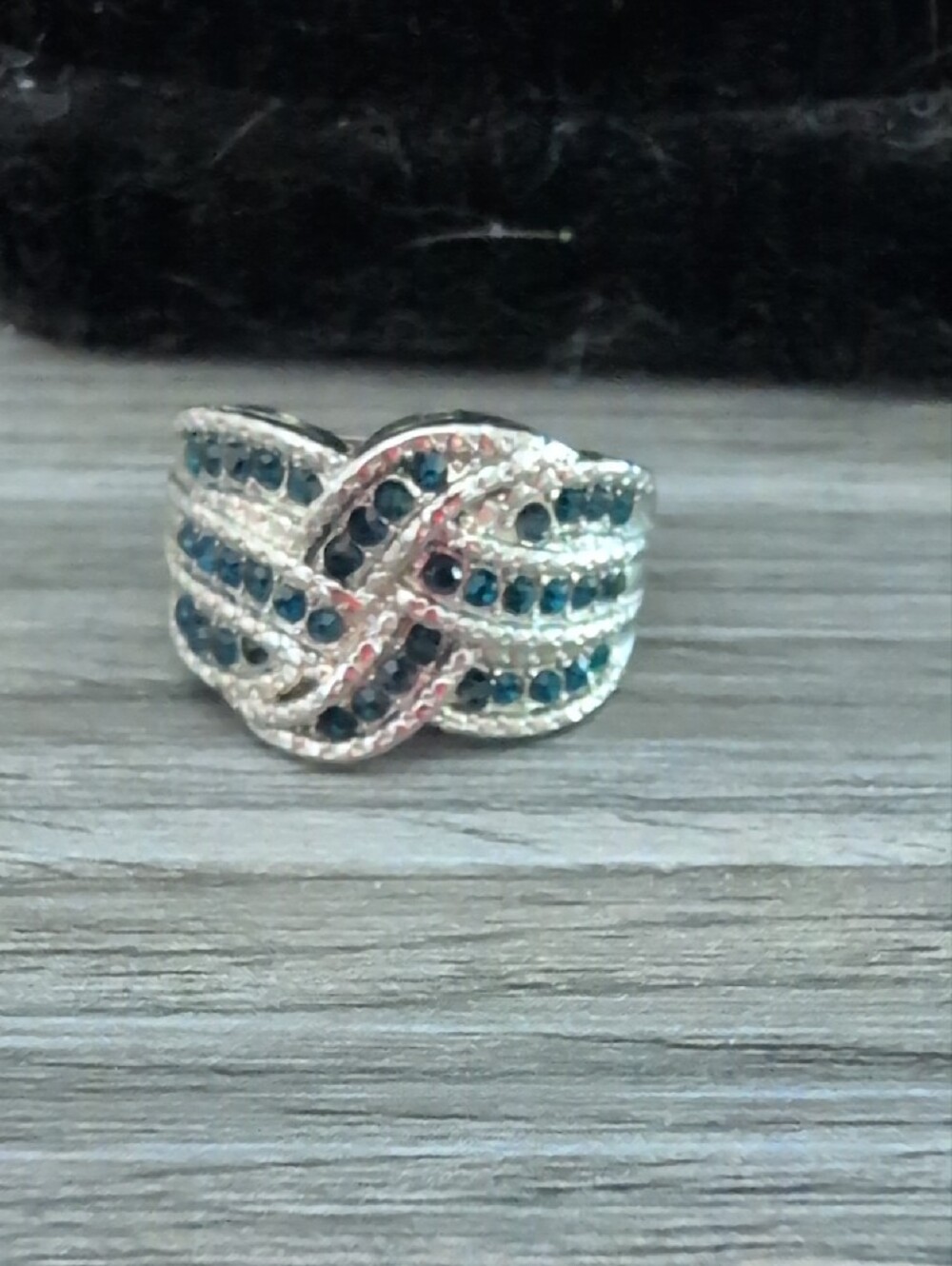 Silver-Tone Green Crystal Knot Statement Ring